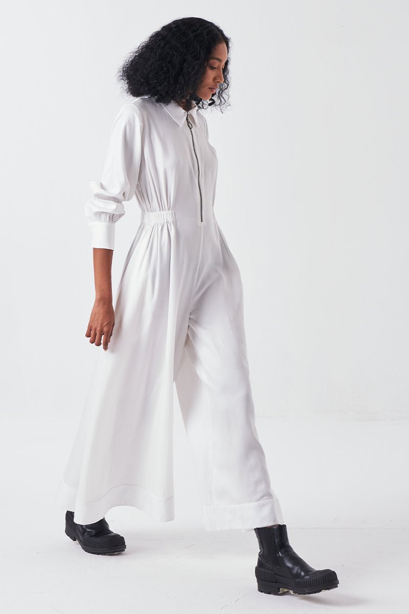 Collared Side Elastic Waist Jumpsuit - Three Clothing