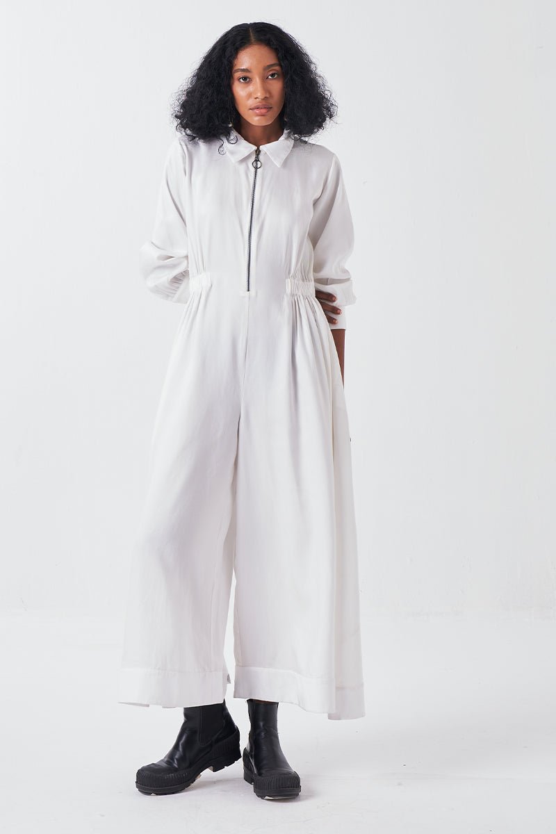 Collared Side Elastic Waist Jumpsuit - Three Clothing