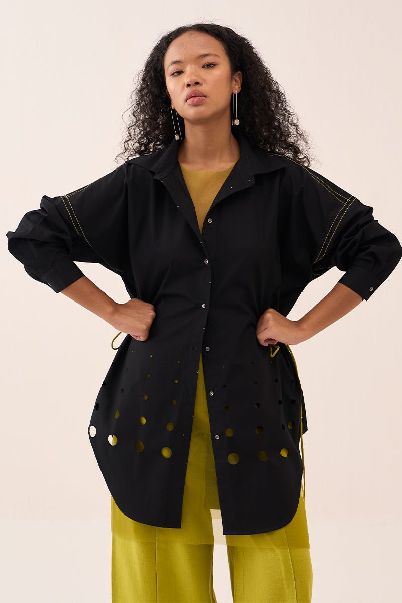 Cutout Drawstring Shirt Co - Ord (Net Slip Incuded) (Set Of 2) - Three Clothing
