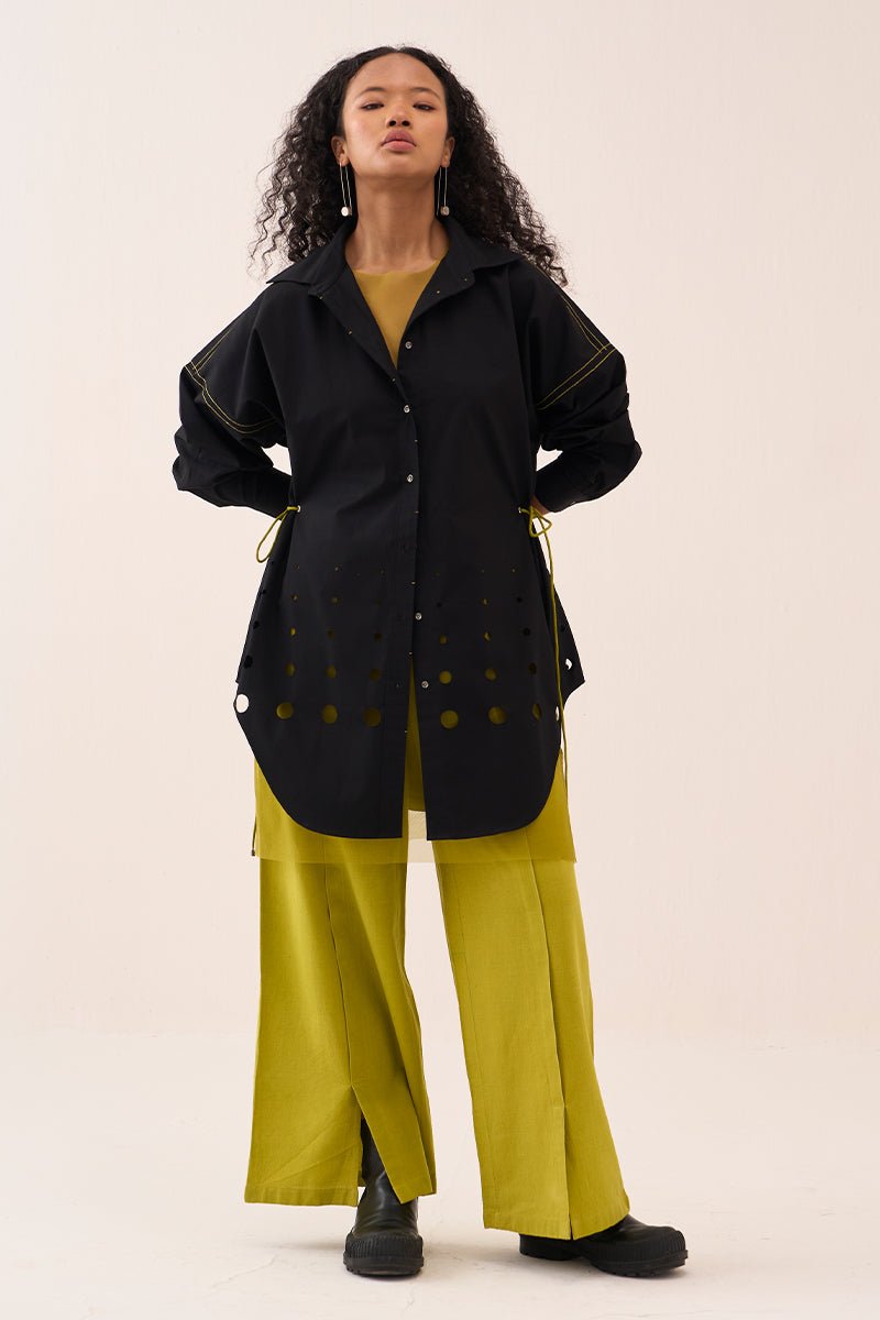 Cutout Drawstring Shirt Co - Ord (Net Slip Incuded) (Set Of 2) - Three Clothing