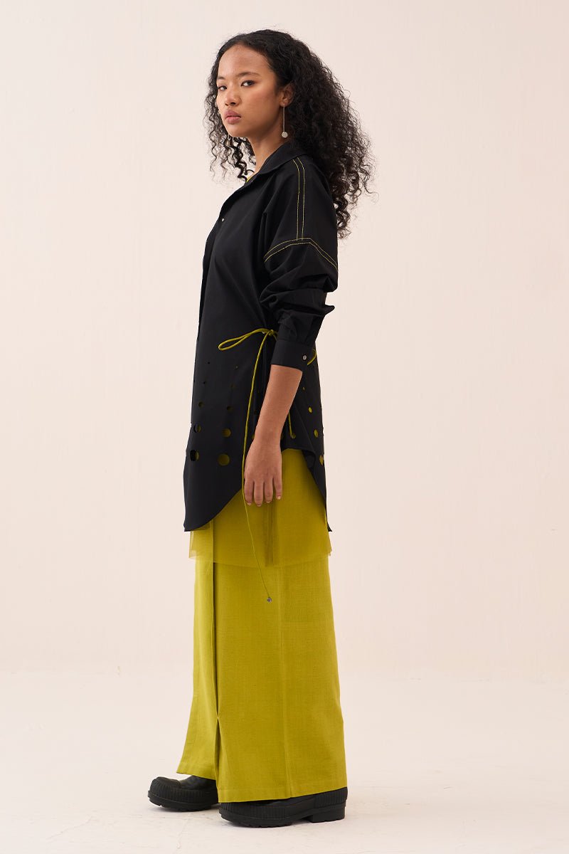 Cutout Drawstring Shirt Co - Ord (Net Slip Incuded) (Set Of 2) - Three Clothing