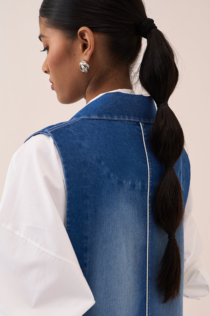 Denim Circle Waistcoat - Three Clothing