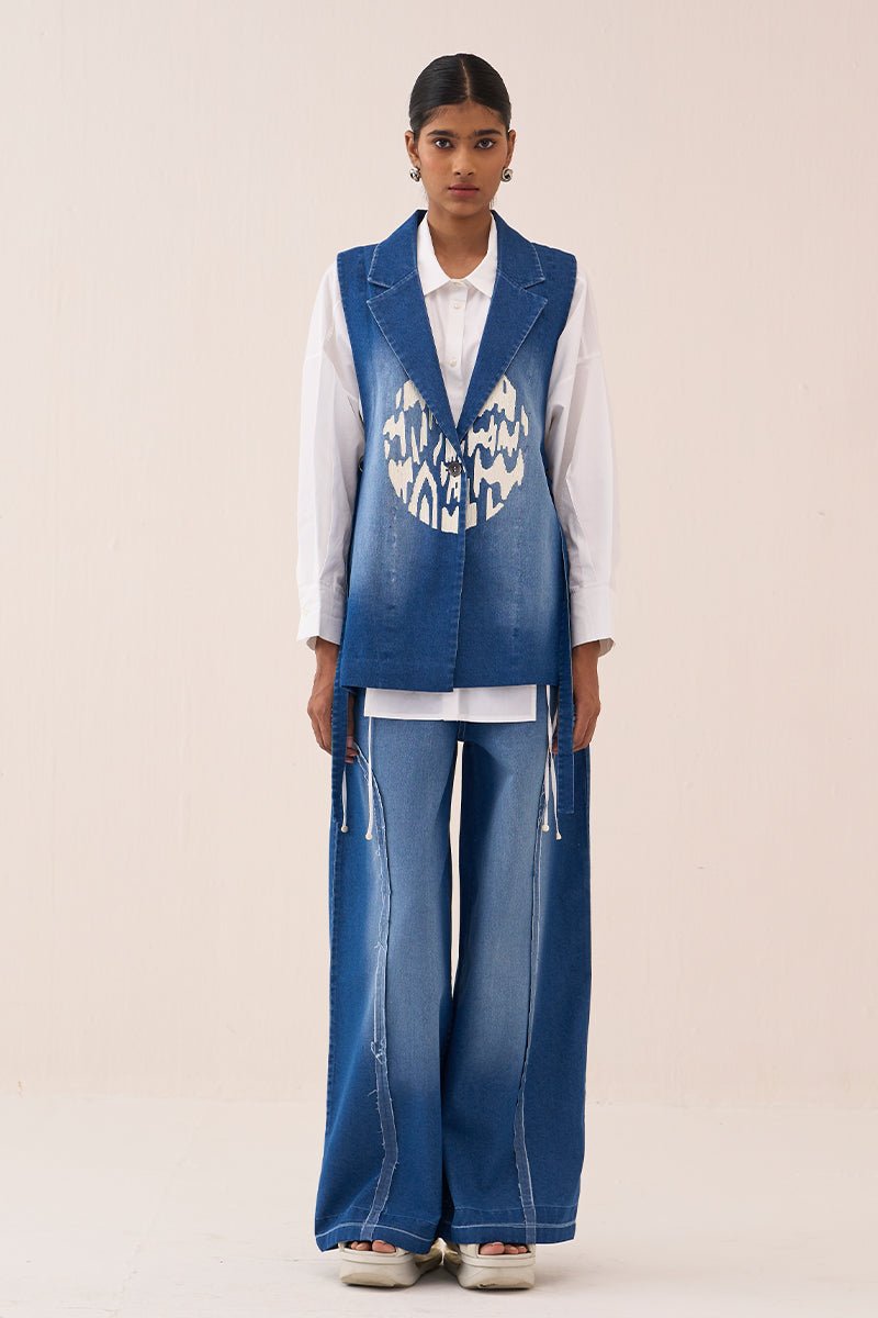 Denim Circle Waistcoat Co - Ord (Set Of 3) - Three Clothing