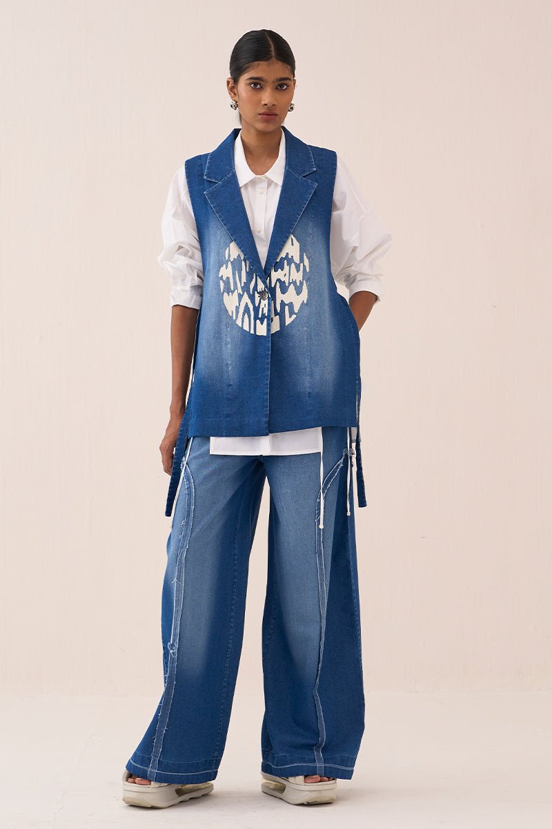 Denim Circle Waistcoat Co - Ord (Set Of 3) - Three Clothing
