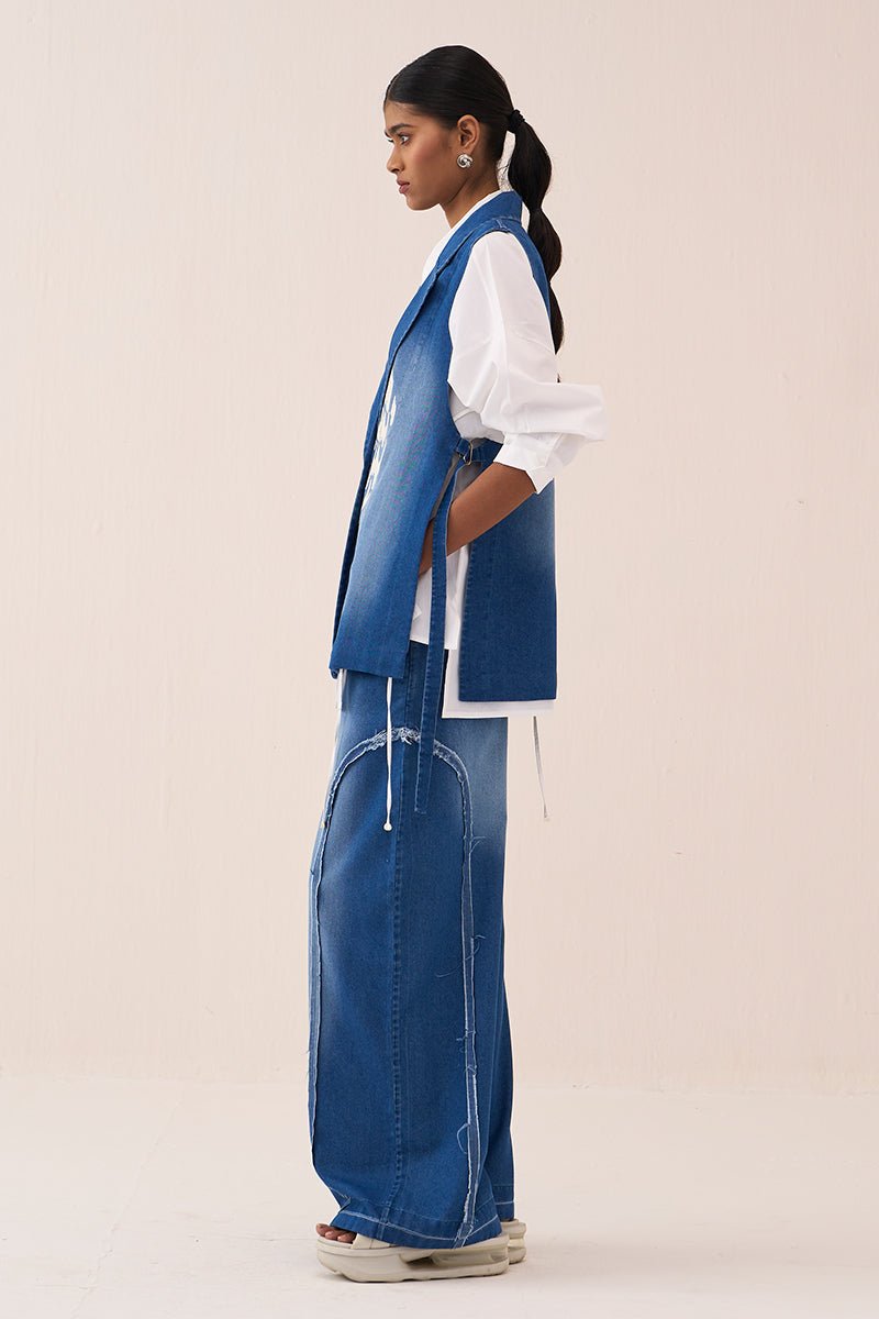 Denim Circle Waistcoat Co - Ord (Set Of 3) - Three Clothing