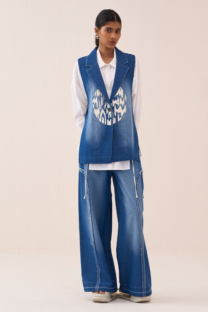 Denim Circle Waistcoat Co - Ord (Set Of 3) - Three Clothing