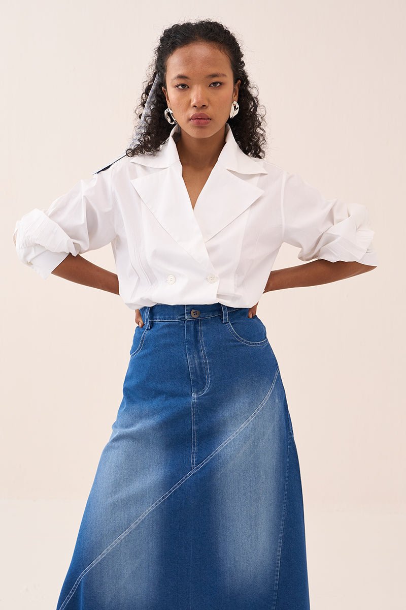 Denim Paneled Skirt Co - Ord (Set Of 2) - Three Clothing