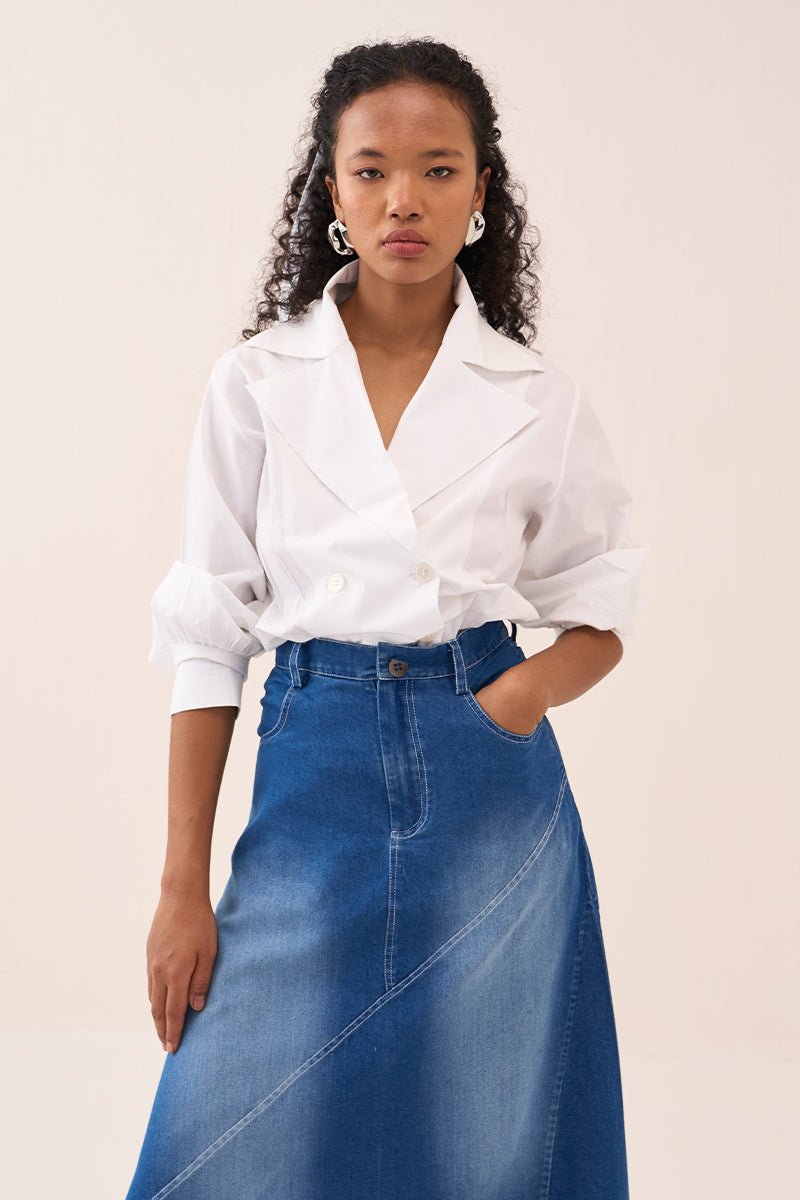 Denim Paneled Skirt Co - Ord (Set Of 2) - Three Clothing