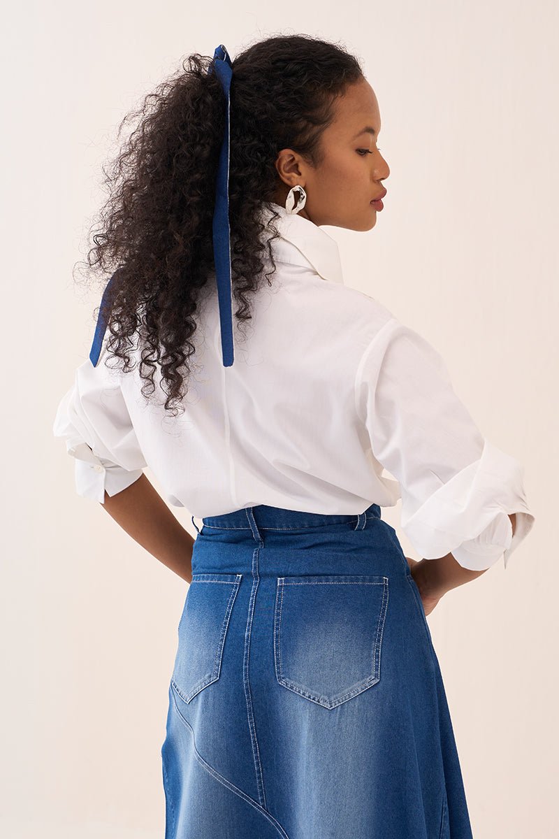 Denim Paneled Skirt Co - Ord (Set Of 2) - Three Clothing