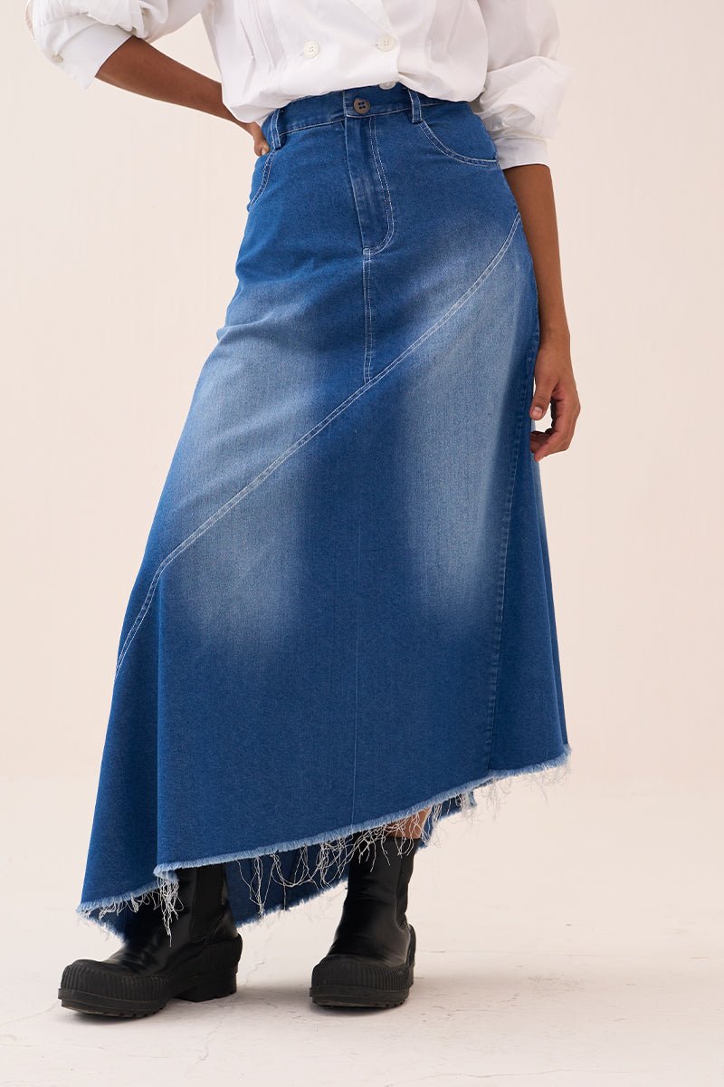 Denim Paneled Skirt Co - Ord (Set Of 2) - Three Clothing