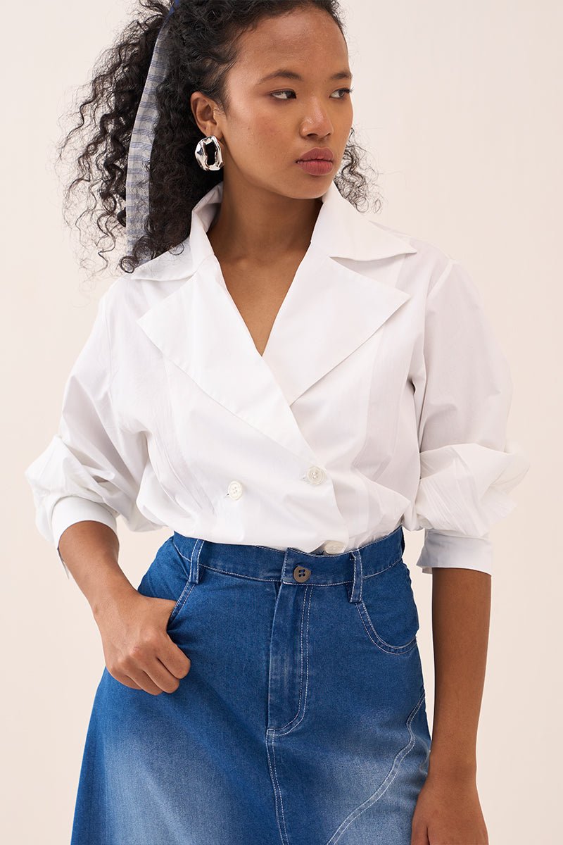 Denim Paneled Skirt Co - Ord (Set Of 2) - Three Clothing