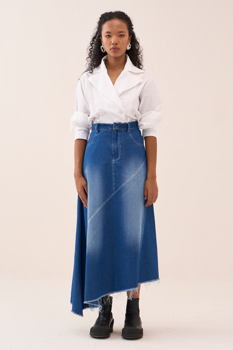 Denim Paneled Skirt Co - Ord (Set Of 2) - Three Clothing