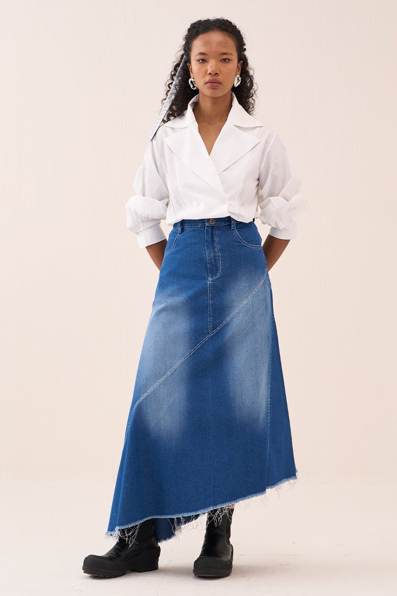 Denim Paneled Skirt Co - Ord (Set Of 2) - Three Clothing