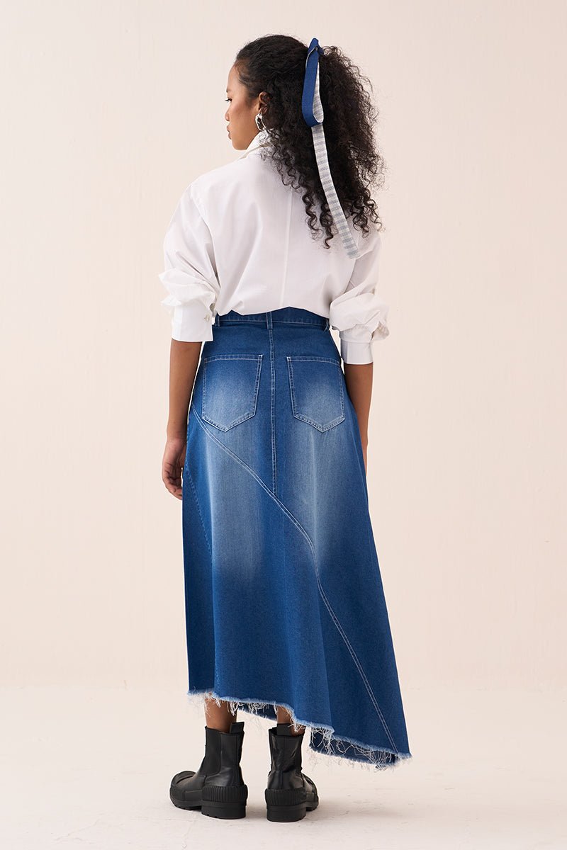 Denim Paneled Skirt Co - Ord (Set Of 2) - Three Clothing