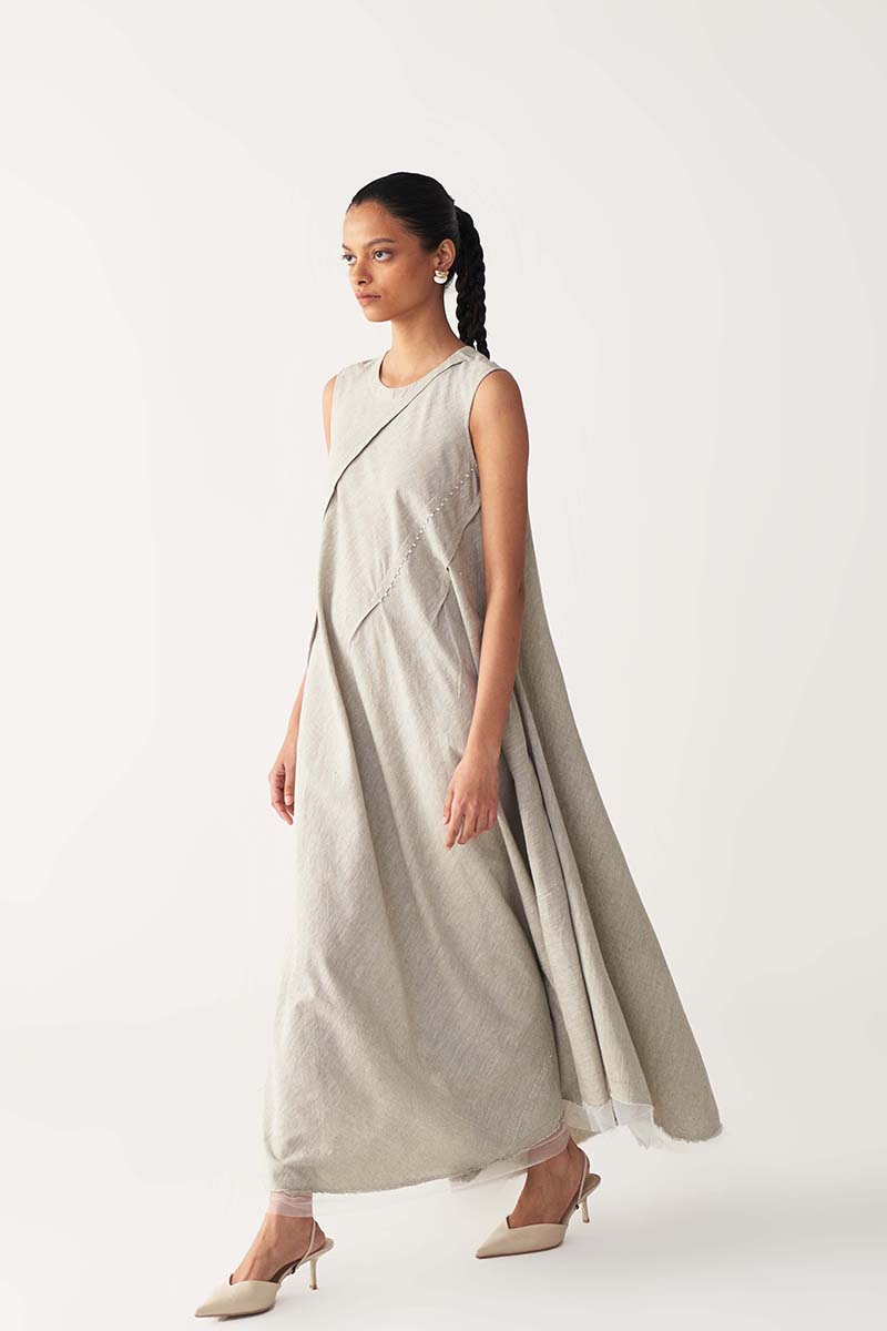 Diagonal Pleat Dress - Three Clothing