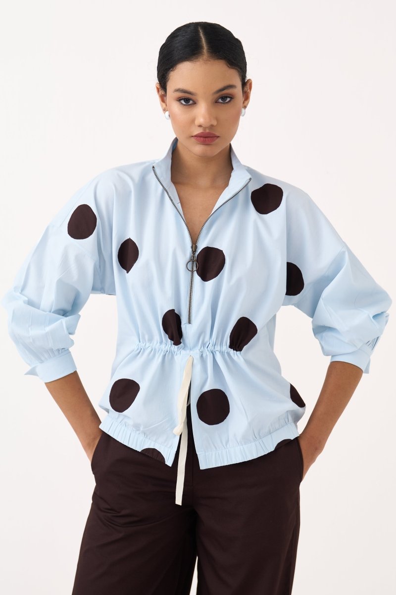 Drawstring Polka Top - Three Clothing