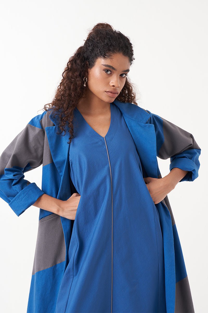 Electric blue Diagonal Jacket Co - Ord (Set Of 2) - Three Clothing