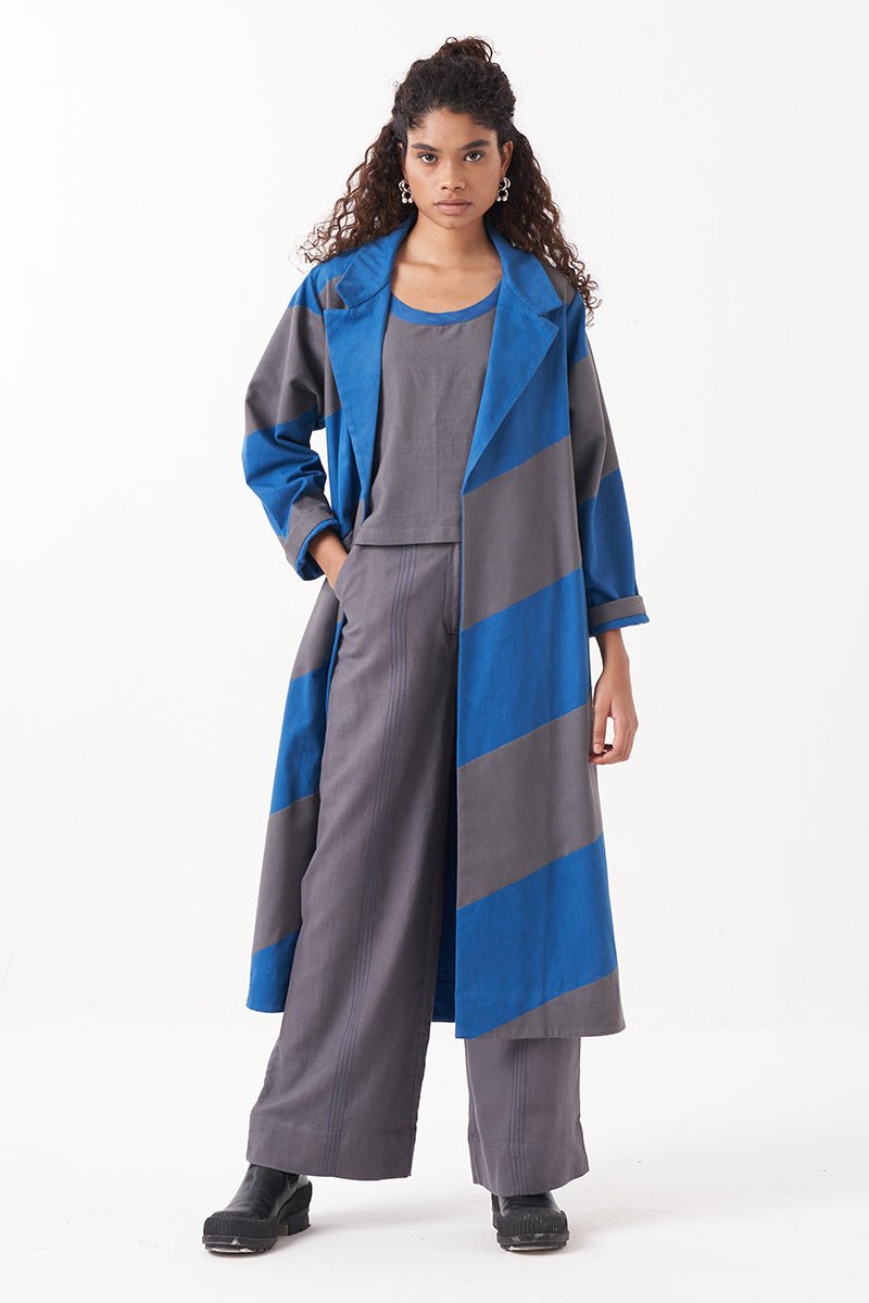 Electric blue Diagonal Jacket Co - Ord (Set Of 3) - Three Clothing