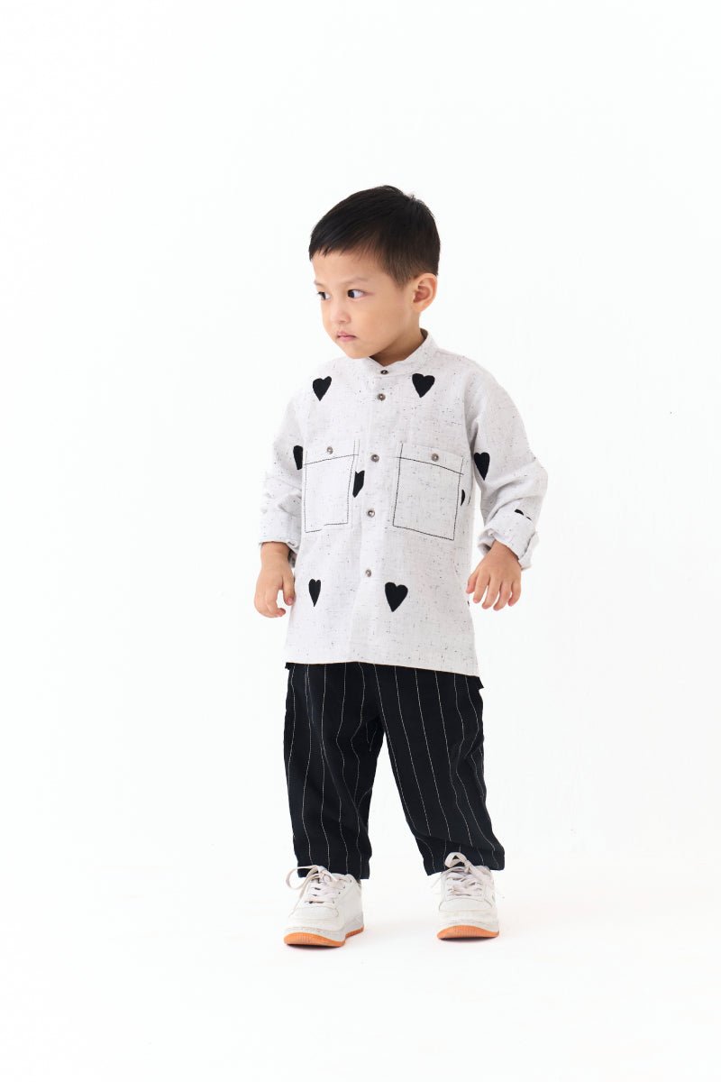 Emb. Band Collar Shirt - Three Clothing