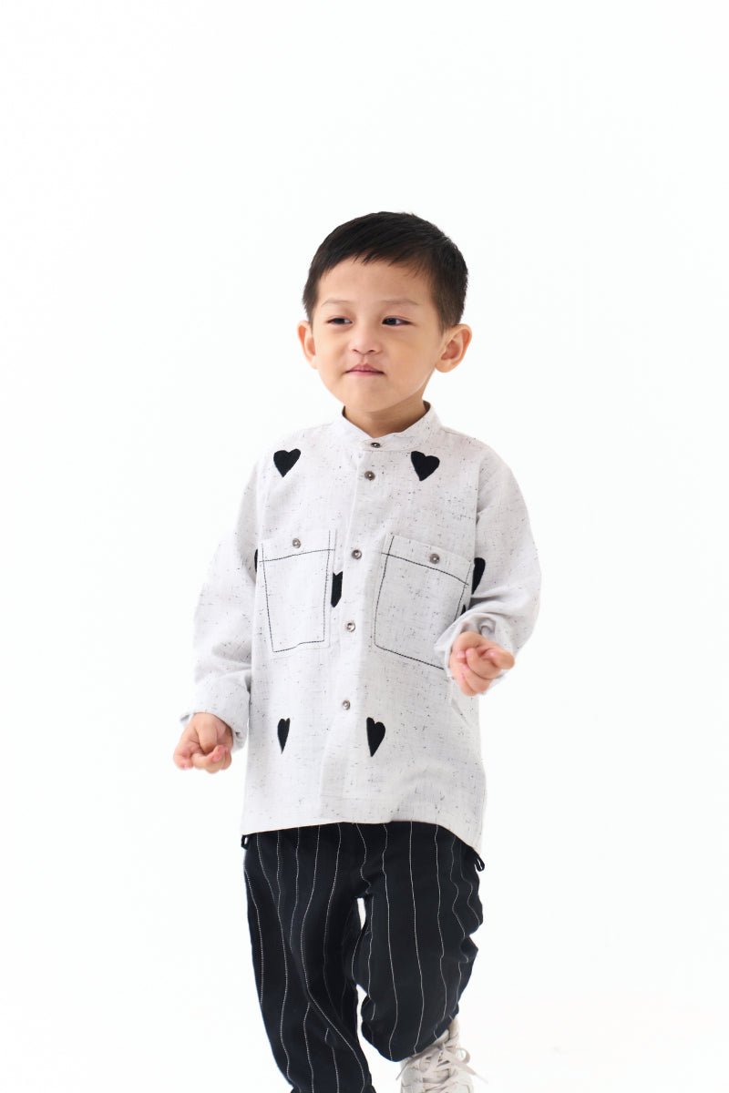 Emb. Band Collar Shirt - Three Clothing