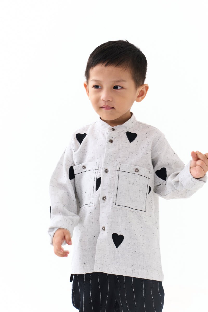 Emb. Band Collar Shirt - Three Clothing