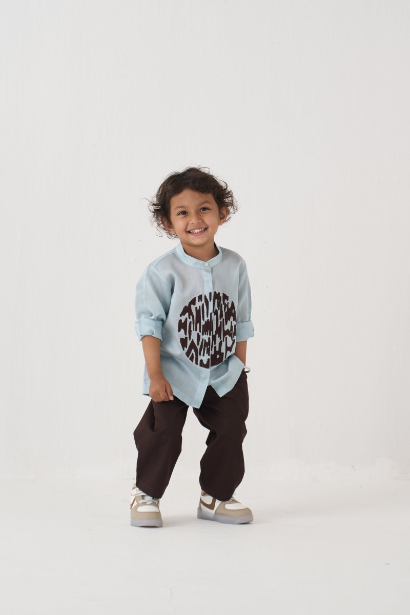 Emb. Band Collar Shirt Co - Ord (Set Of 2) - Three Clothing