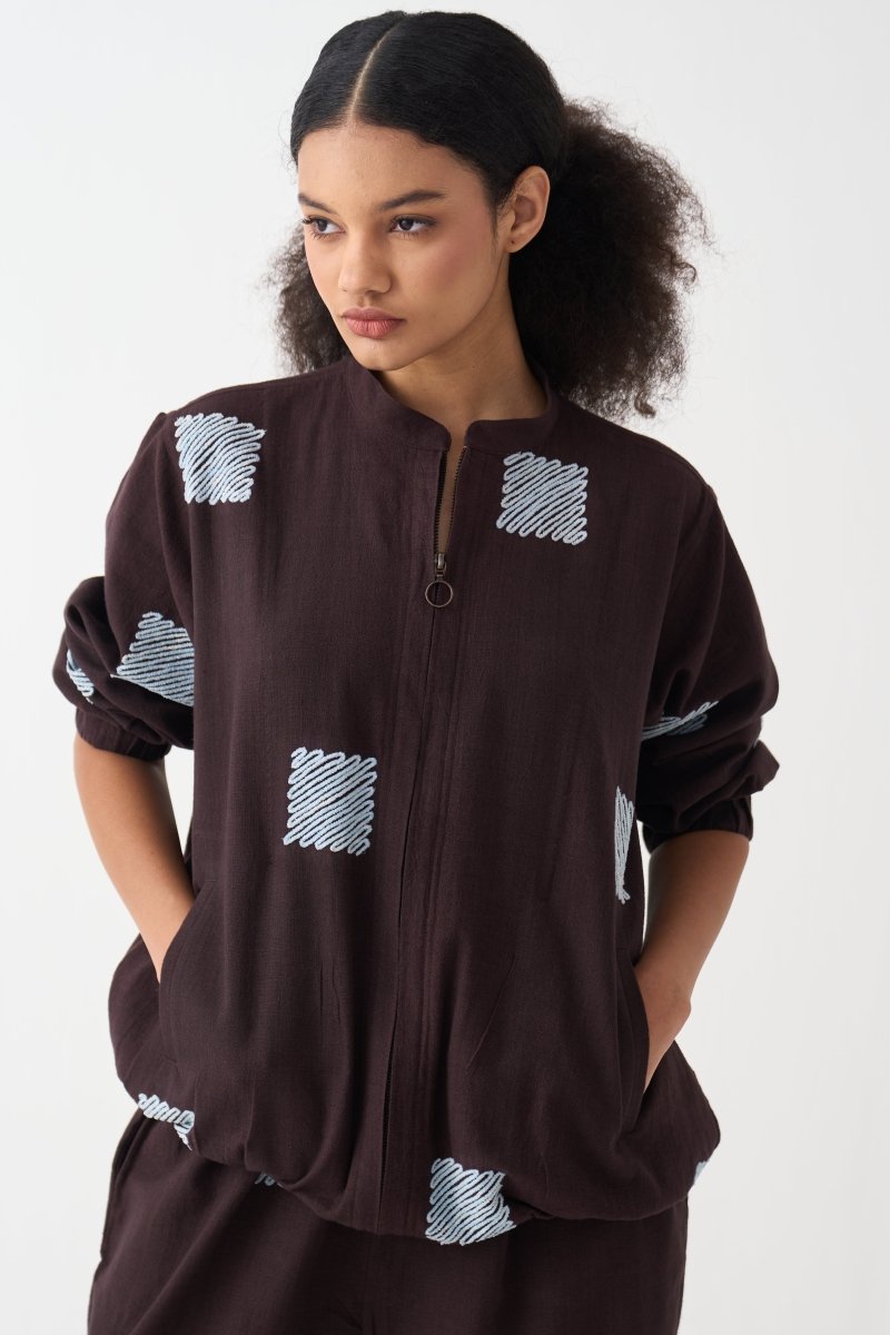 Emb. Bomber Jacket Coord (Set of 2 ) - Three Clothing