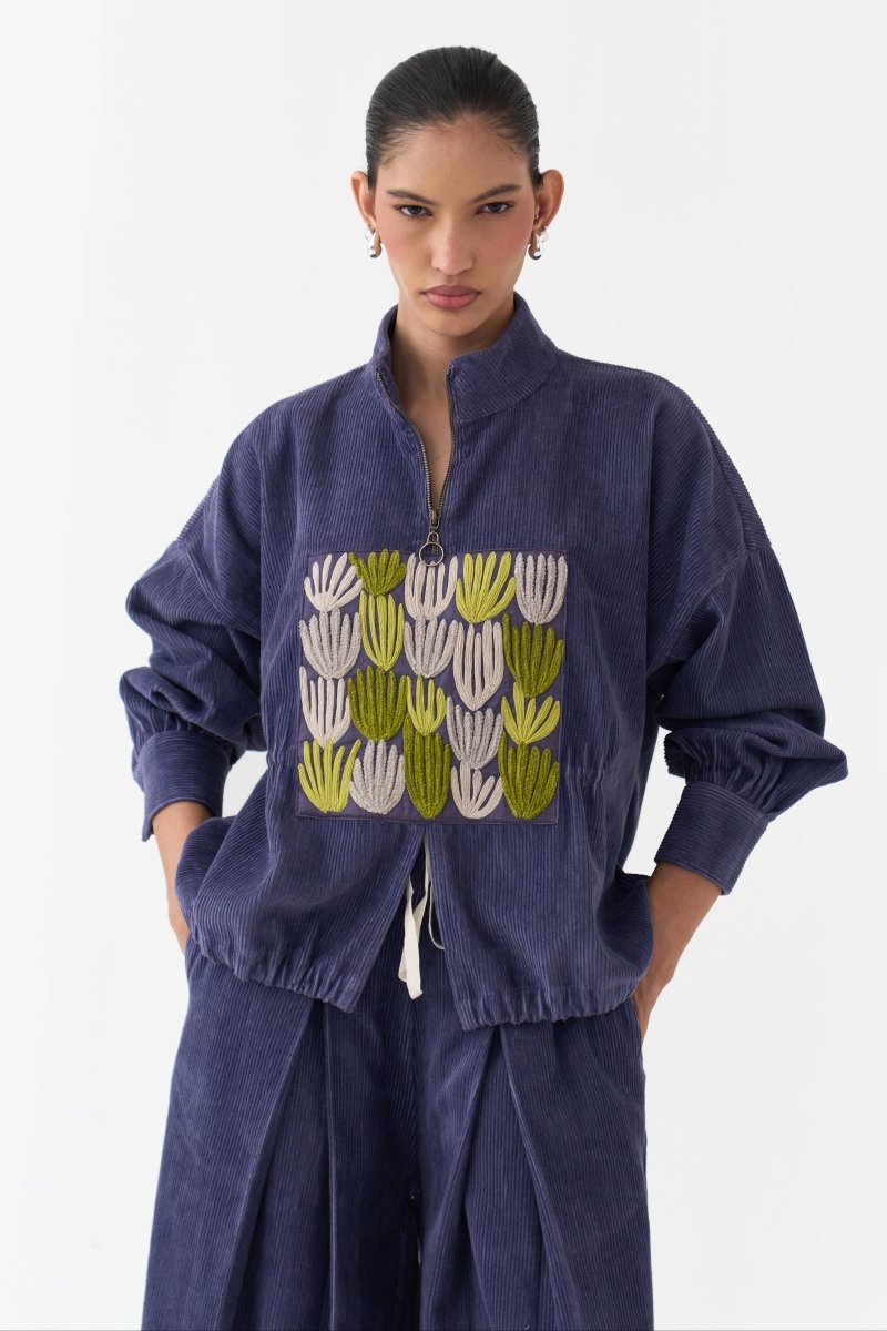 Emb. Corduroy Drawstring Top - Three Clothing