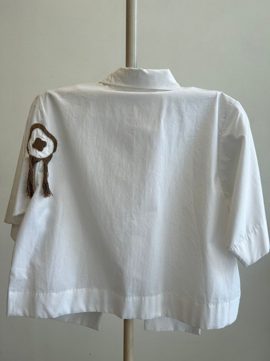 Emb Crop Fringe Top- White - Three Clothing