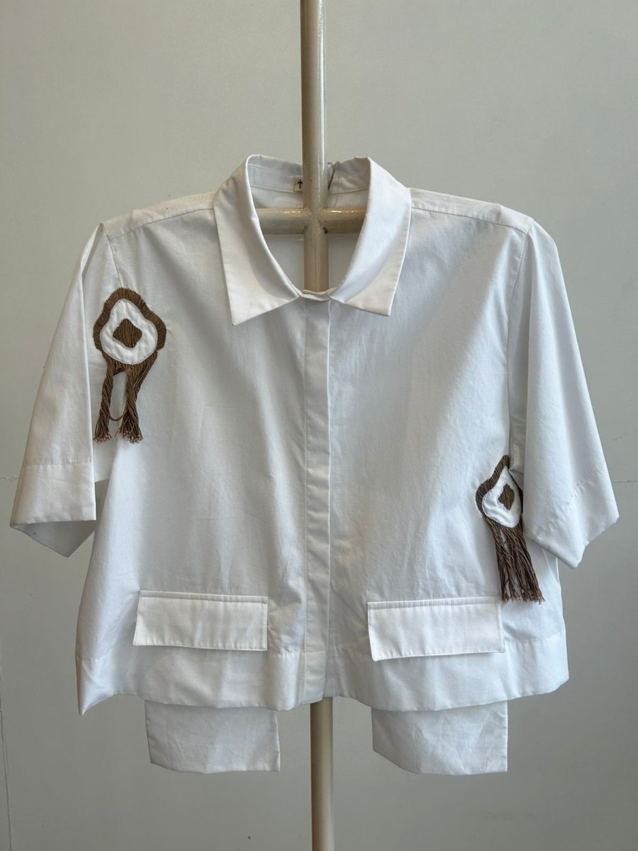 Emb Crop Fringe Top- White - Three Clothing