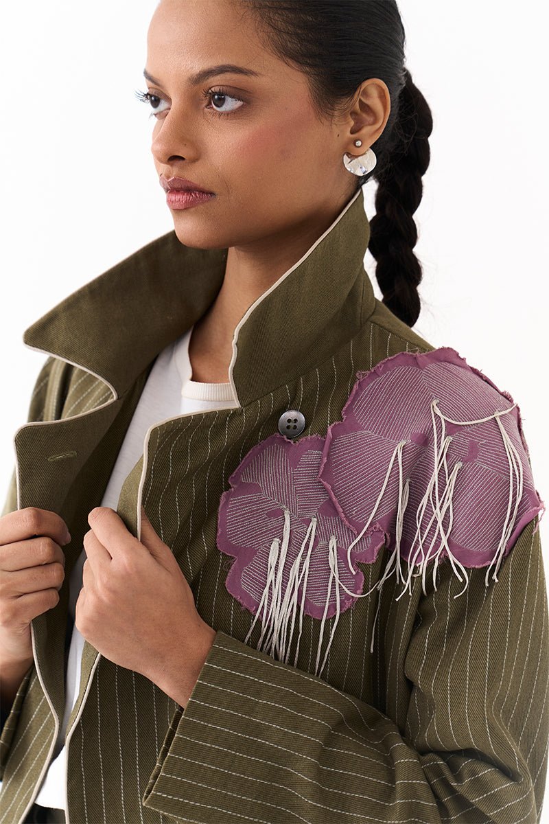 Emb Floral Patch Jacket - Three Clothing