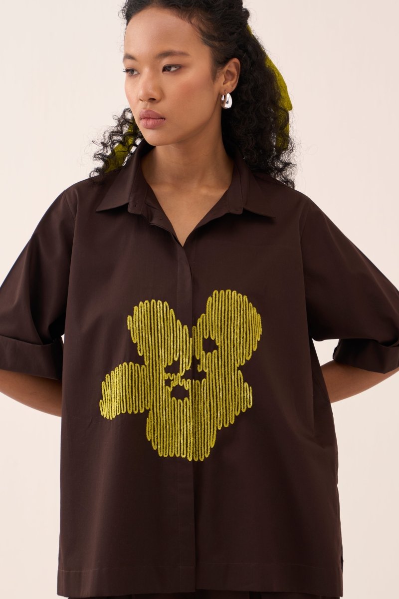 Emb. Floral Shirt - Three Clothing