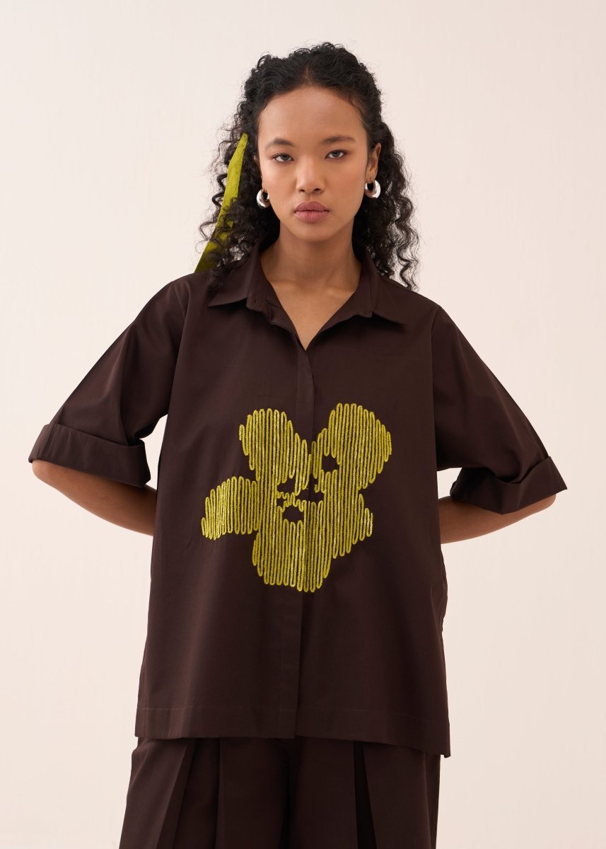 Emb. Floral Shirt Co - Ord (Set Of 2) - Three Clothing