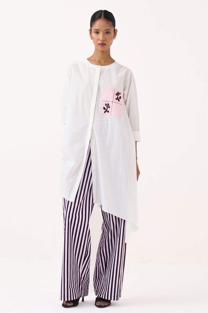 Emb. Patch Asymmetric Hem Co - ord (Set of 2) - Three Clothing