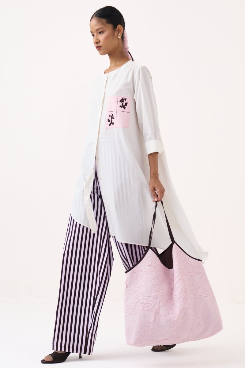 Emb. Patch Asymmetric Hem Shirt - Three Clothing