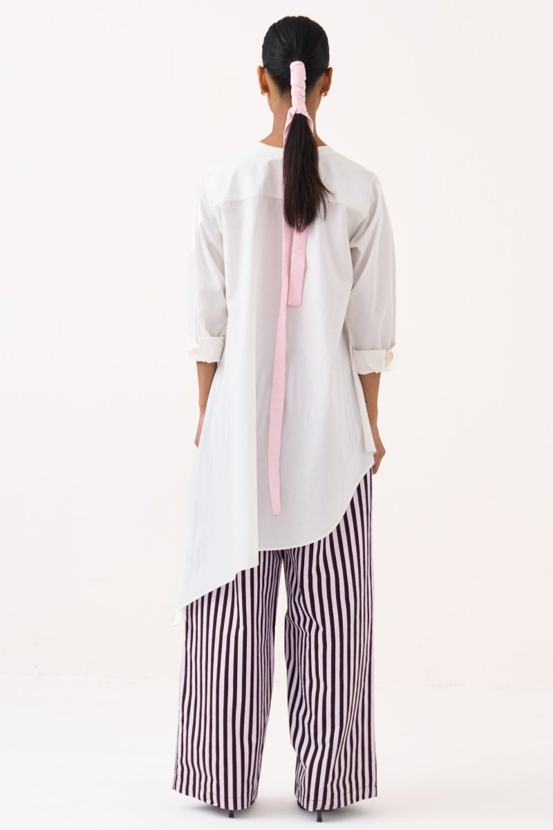 Emb. Patch Asymmetric Hem Shirt - Three Clothing