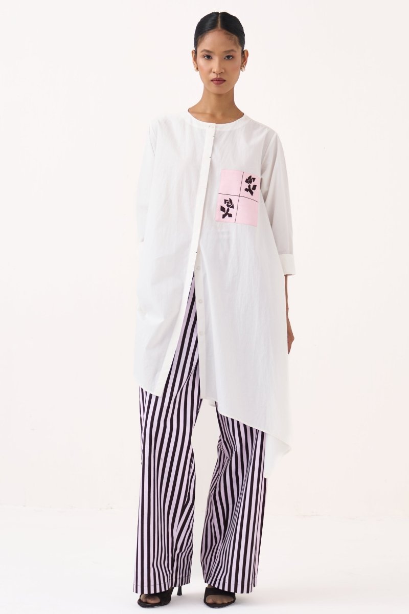 Emb. Patch Asymmetric Hem Shirt - Three Clothing