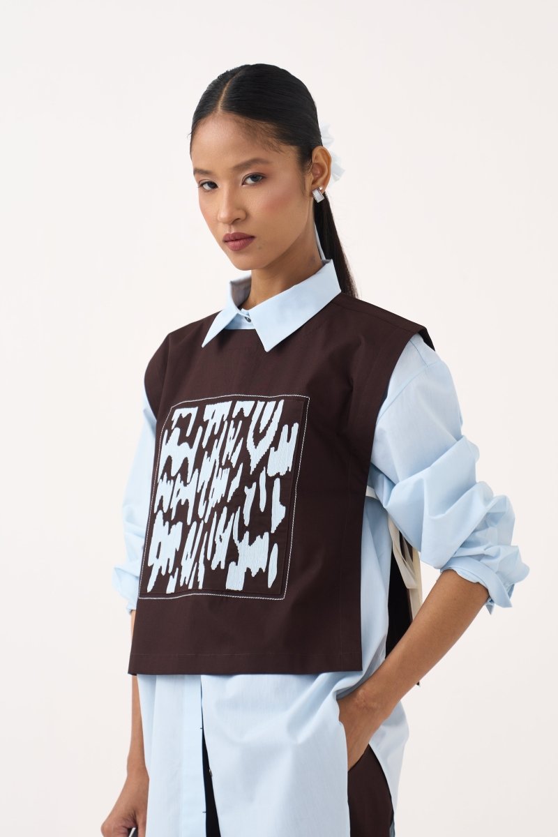 Emb. Patch Overlay Shirt Co - ord (Set of 2) - Three Clothing