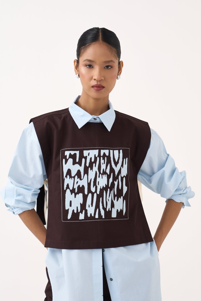 Emb. Patch Overlay Shirt Co - ord (Set of 2) - Three Clothing