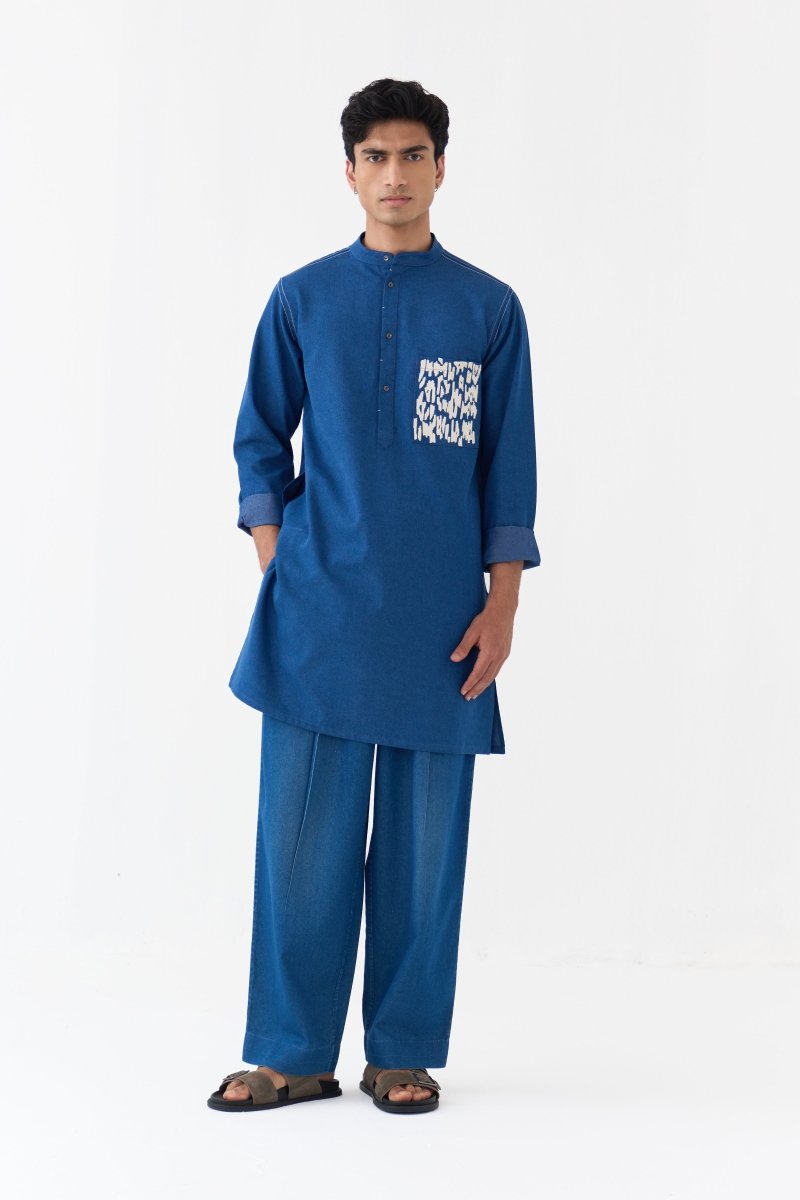 Emb. Patch Pocket Kurta - Three Clothing