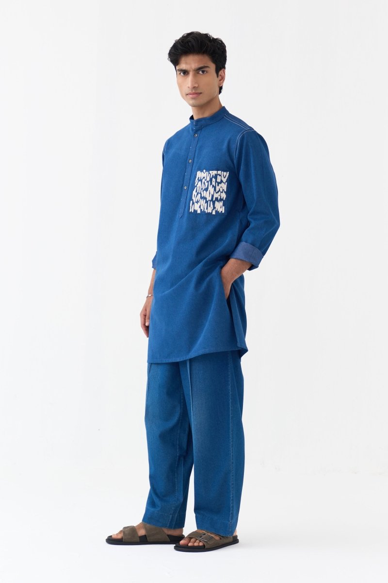 Emb. Patch Pocket Kurta - Three Clothing