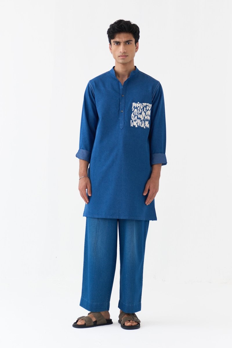 Emb. Patch Pocket Kurta - Three Clothing