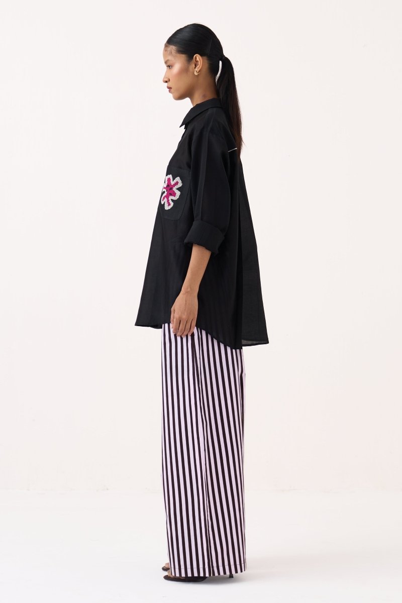 Emb. Patch Pocket Shirt Co-Ord (Set Of 2) - Three Clothing