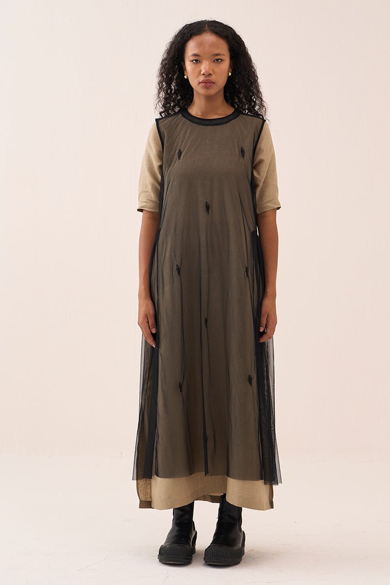 Emb. Side Gather Dress - Three Clothing