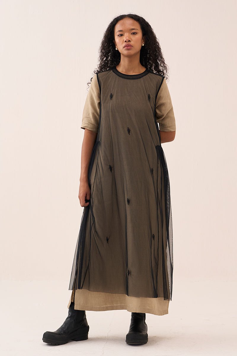 Emb. Side Gather Dress - Three Clothing