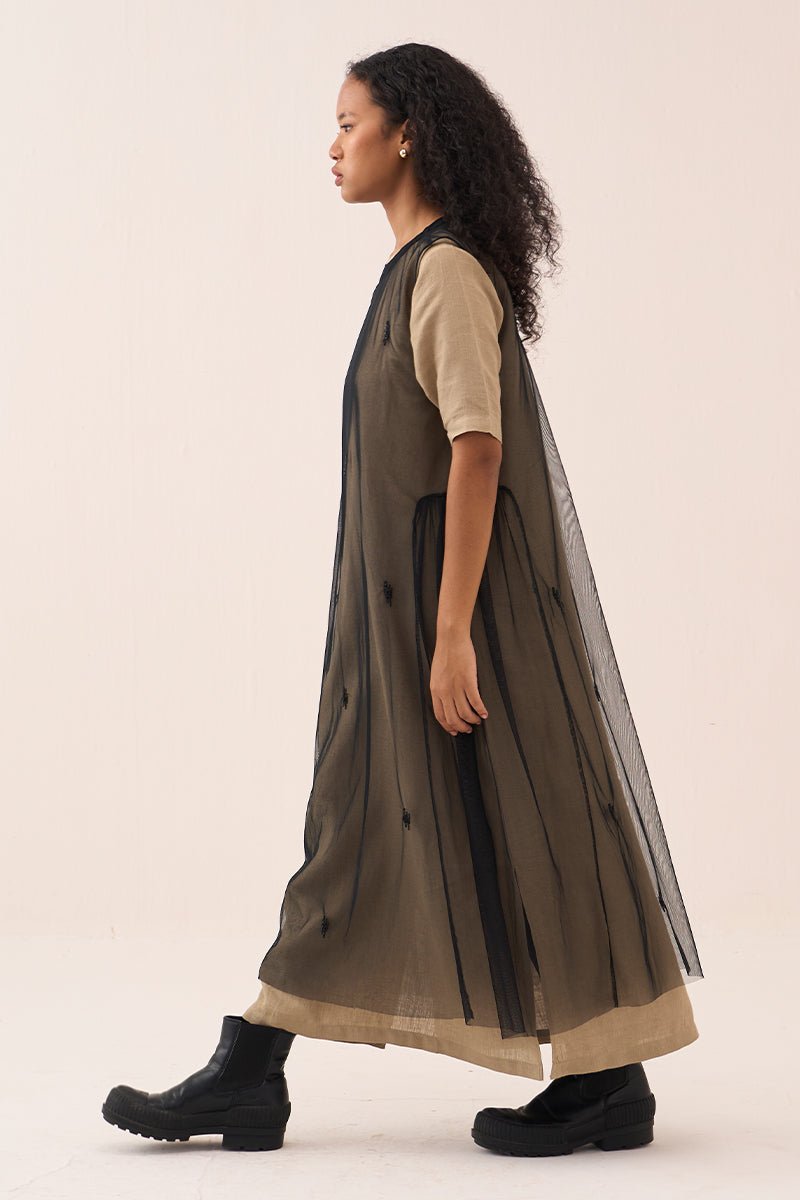 Emb. Side Gather Dress - Three Clothing