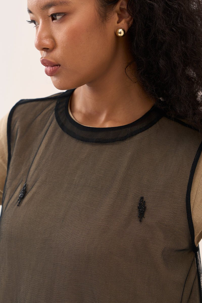 Emb. Side Gather Dress - Three Clothing