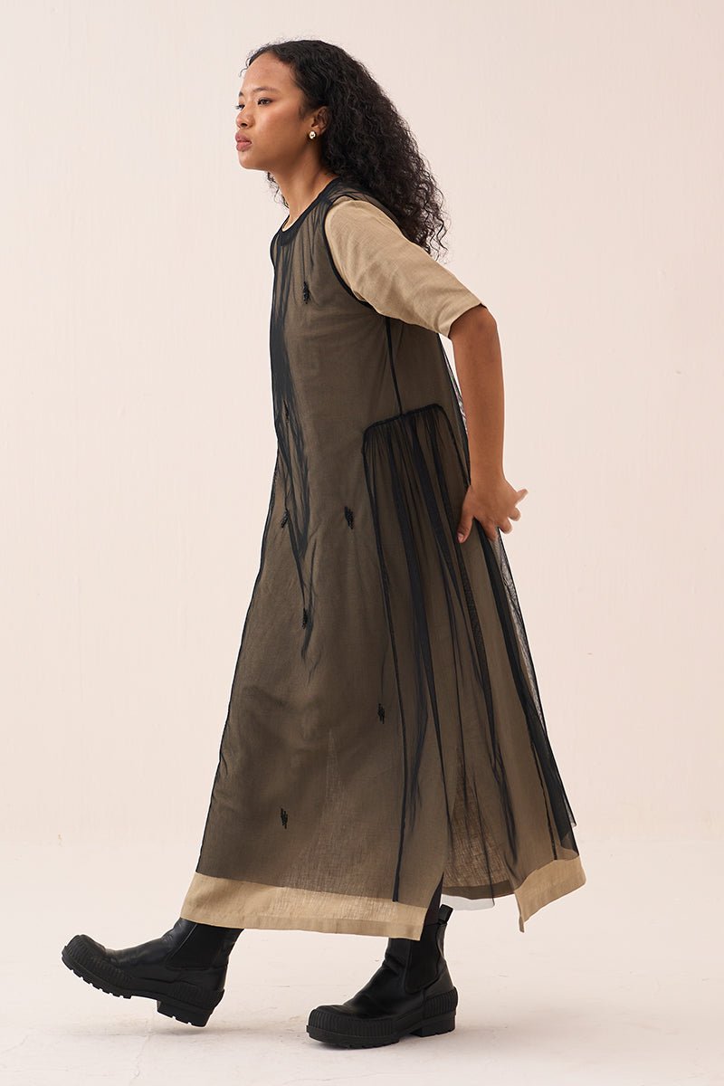 Emb. Side Gather Dress - Three Clothing