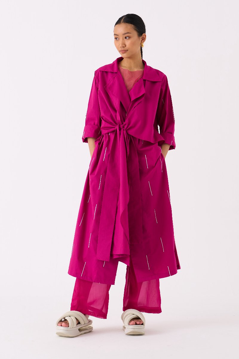 Emb Tie Jacket Co ord Set of 2 Fuschia - Three