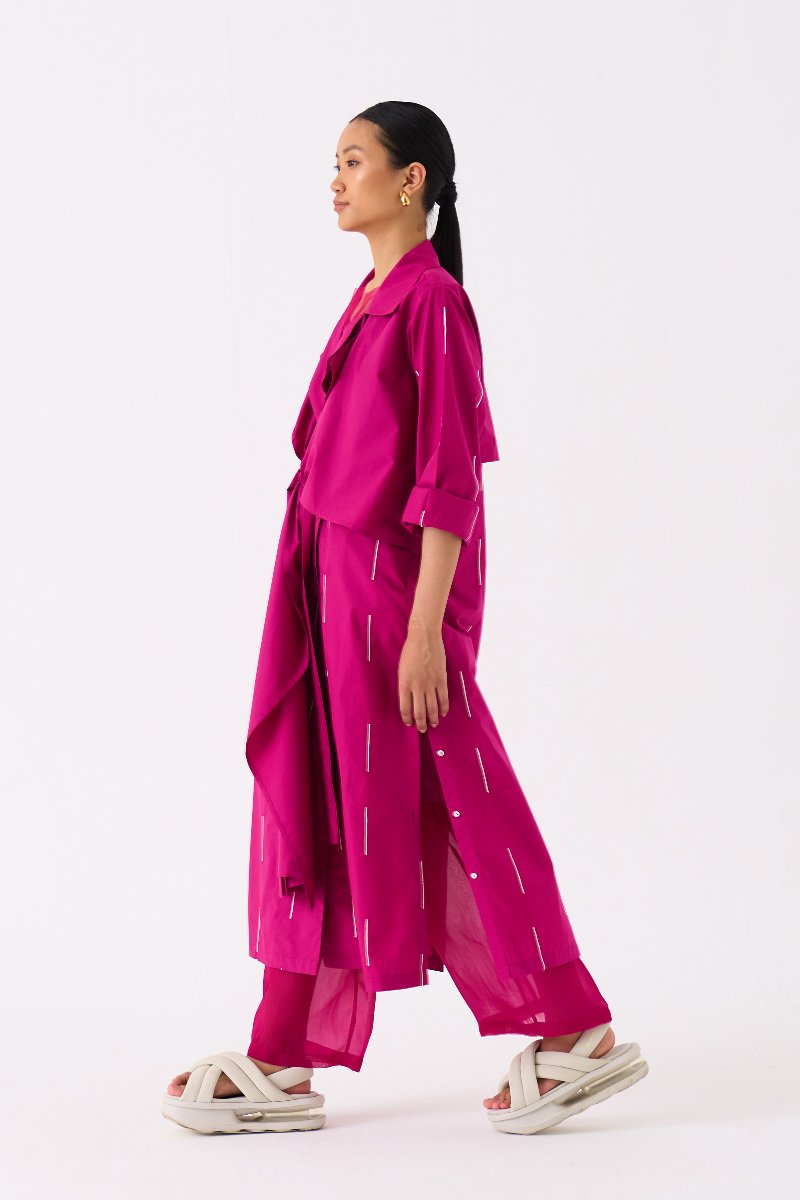 Emb Tie Jacket Co ord Set of 2 Fuschia - Three